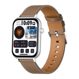 COLMI C28 Smartwatch – Silver + Brown Leather Strap